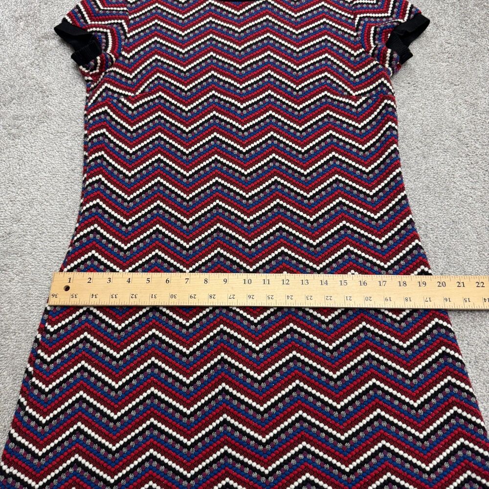 Zara Woman Chevron Geometric Knitted Midi Shift Dress XL Textured Crew Neck Zip - Picture 9 of 13